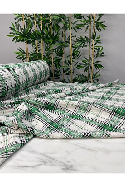 ipekkumaş Beyaz Yeşil Ekose Oduncu Desen Elbiselik Gömleklik Kumaş Ürünümüz A...