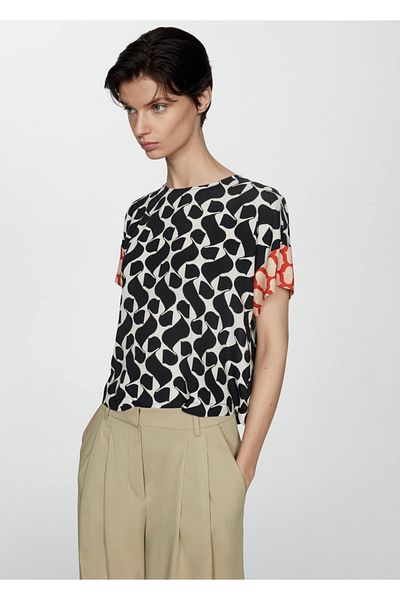 MANGO Woman Patterned Contrast Blouse