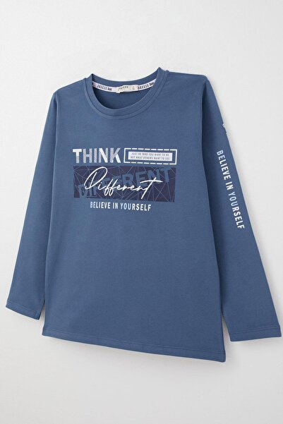 Breeze Хлопчача футболка з довгими рукавами з мотиваційним принтом на спині, 6-12 років, індиго