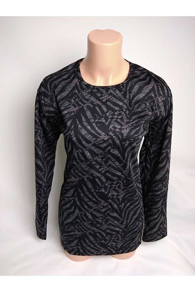 YAŞAR TRİKO Bluză de tricou din bumbac pieptănat Lizy Mother, cu mâneci lungi, cu mâneci lungi, cu modele negre, cu fante laterale