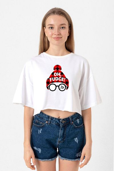 Tshirthane Oh Fudge Christmas White Women's Crop T-Shirt