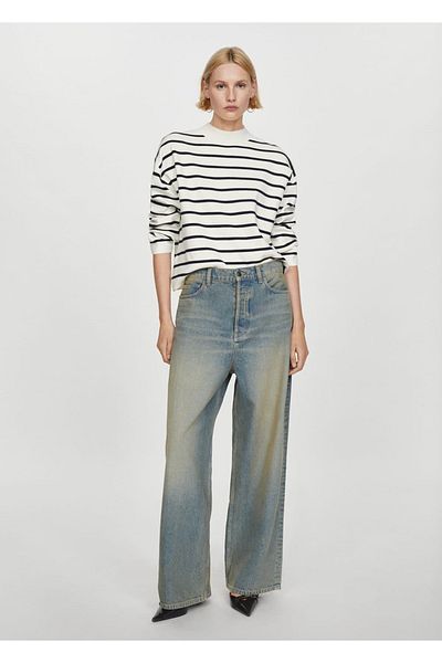 MANGO Woman Pulover cu guler Perkins cu dungi