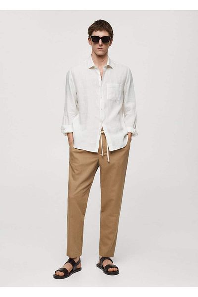 MANGO Man Slim fit linen drawstring waist trousers