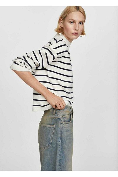 MANGO Woman Pulover cu guler Perkins cu dungi