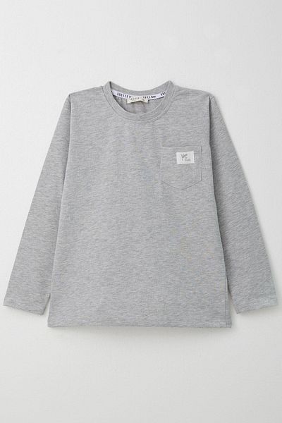 Breeze Μακρυμάνικο μπλουζάκι Boy's Grey Melange - Cool Text, Τσέπη, Ηλικίες 4-8