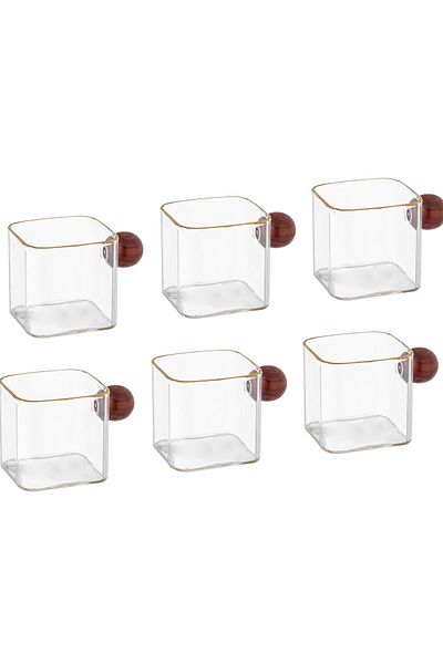 Dania Wooden handle glass coffee cup set, 6 pieces