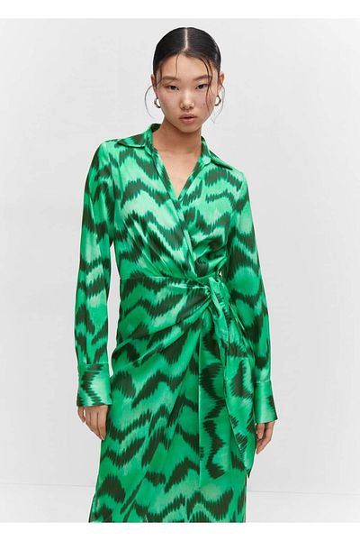 MANGO Woman Patterned satin shirt dress