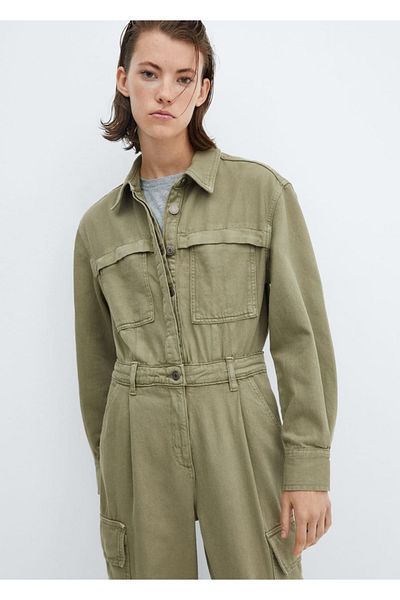 MANGO Woman Denim cargo overalls