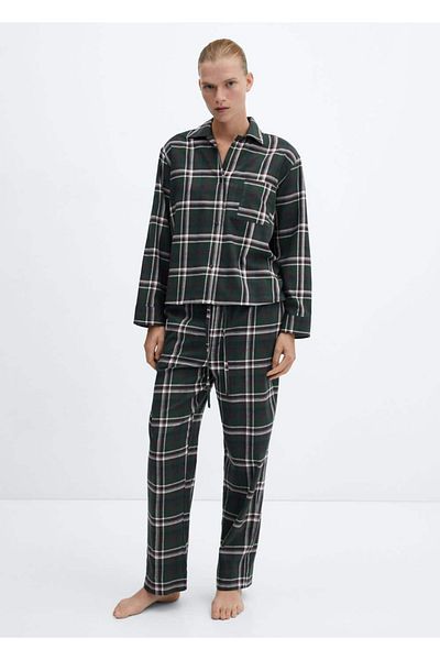 MANGO Woman Cămașă de pijama din flanel de bumbac