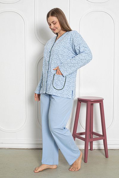 SEBOTEKS Seturi de pijama pentru femei, 100% bumbac, cu mânecă lungă, cu nasturi, mărime mare 206