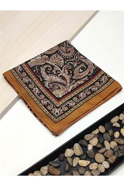 İpekel Hardal Etnik Desenli Dijital Elegance Pamuklu Eşarp Yazma