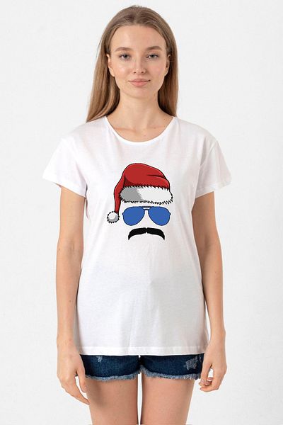 Tshirthane Mustache Christmas Hero White Women's Crew Neck Tshirt