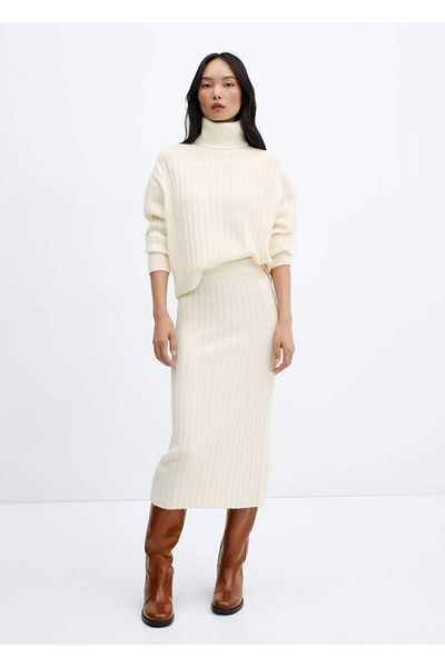 MANGO Woman Prążkowana spódnica midi