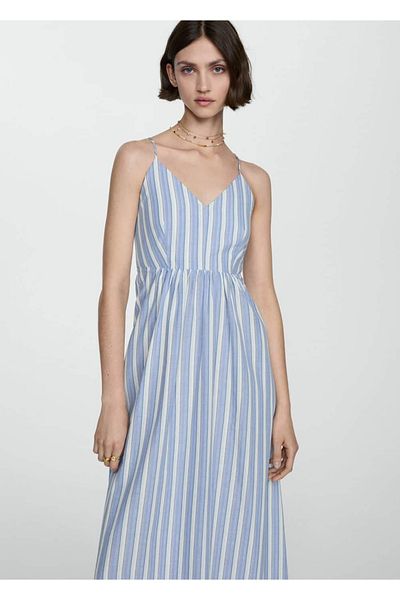 MANGO Woman Rochie cu dungi cu detalii decupate pe spate