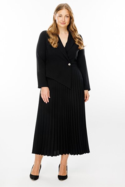 Moda İlgi Modailgi  Kruvaze Pilisoley Elbise Siyah