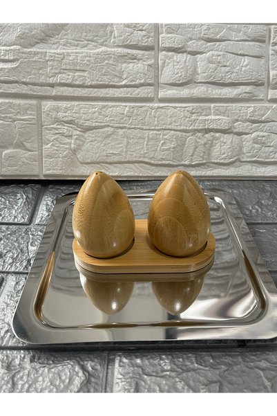 MİMOZA PARK Egg Shaped Salt Shaker with 2 Bamboo Stands