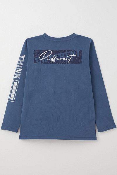 Breeze Tricou cu mânecă lungă cu temă indigo motivațională pentru băiat de 6-12 ani