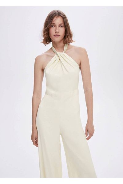 MANGO Woman Halter Jumpsuit with Metallic Detail