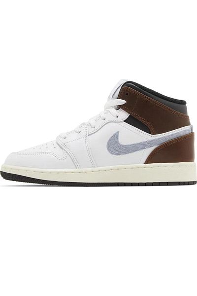 Nike Air Jordan 1 Mid Se Leather Unisex Sneaker Genuine Leather High Top Casual Sports Shoes White Brown