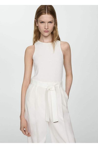 MANGO Woman Contrast Color Linen Jumpsuit