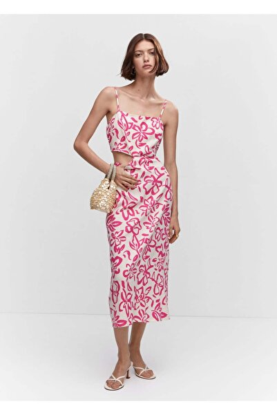 MANGO Woman Keten karışımlı cut-out elbise