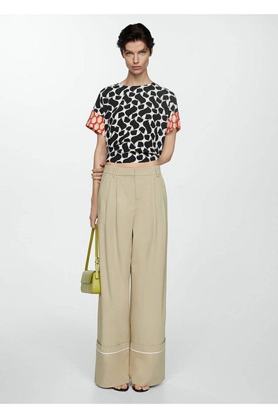 MANGO Woman Patterned Contrast Blouse