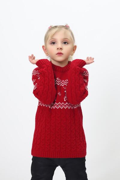 KURGAN TEKSTİL Pulover de tricotaj pentru fete cu tematică de Anul Nou