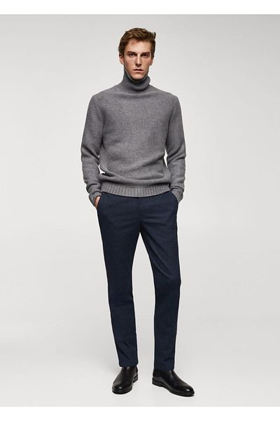 MANGO Man Slim Fit bavlněné kalhoty se vzorem Micro Houndstooth