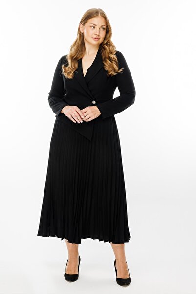 Moda İlgi Modailgi  Kruvaze Pilisoley Elbise Siyah
