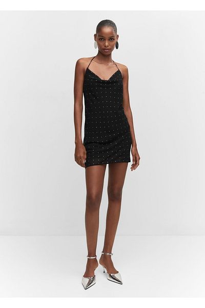 MANGO Woman Stras Drape Low-cut Dress