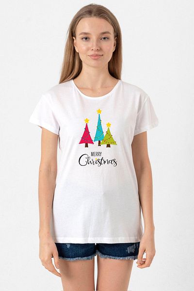 Tshirthane Merry Christmas White Women's Crew Neck Tshirt