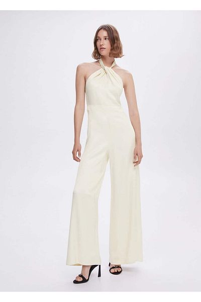 MANGO Woman Halter Jumpsuit with Metallic Detail