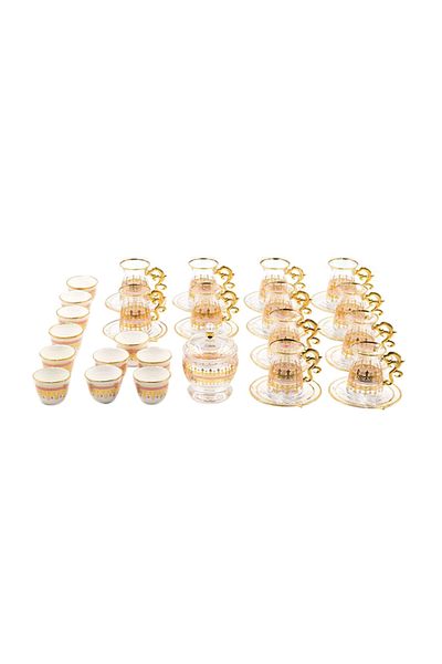Dania 50 Piece Tea And Coffee Set Gold/Clear/Pink 6x9cm