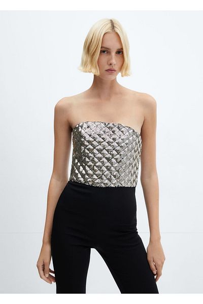 MANGO Woman Sequined Strapless Jumpsuit