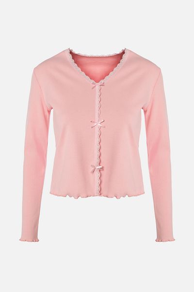 koza iç giyim Women's Cotton Lace and Ribbon/Bow Detail Camisole Color Pajamas Set