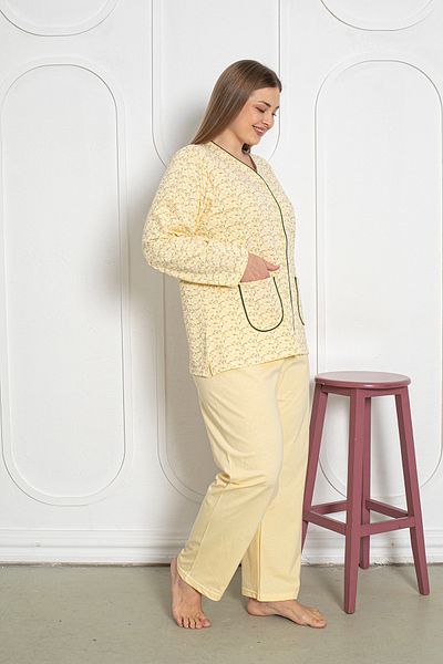 SEBOTEKS 100% Cotton Long Sleeve Button-Down Plus Size Women's Pajamas Set 206