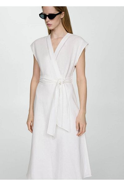 MANGO Woman Φόρεμα 100% λινό με γραβάτα