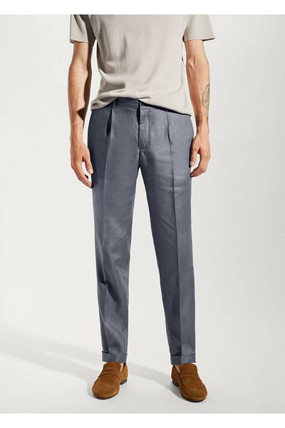 MANGO Man 100% linen regular fit trousers