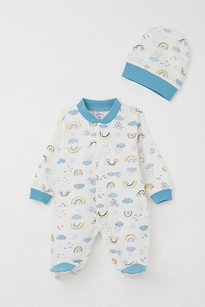 Breeze Baby Boy Booties Jumpsuit Sky Themed 0-6 Months, White