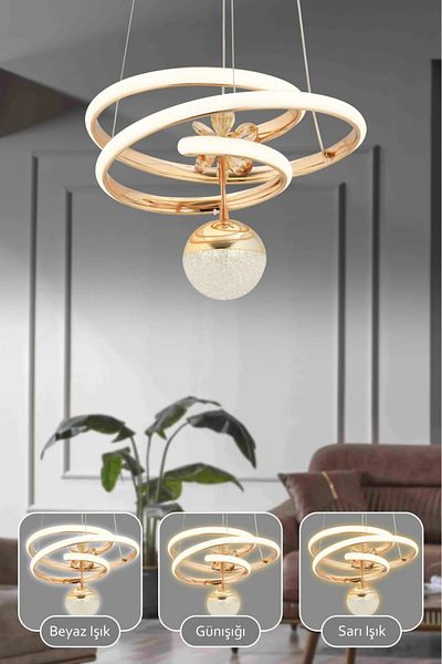 VENON Sara Controlled 3 Color Light Featured Modern Finish Pendant Lamp with Dimmer Led Chandelier Living Room Kitchen Chandelier