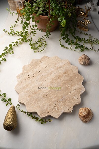 Modestmar Doğal Traverten Mermer  Sunumluk, Dekoratif Sunum Kenar Detaylı, Supla