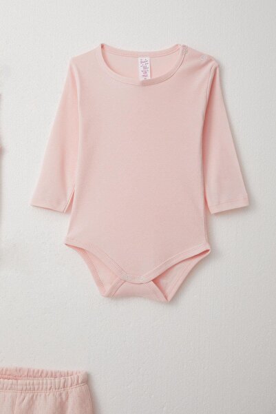 Breeze 3-Piece Embroidery and Pompom Hoodie Set with Bodysuit for 4 Months and 1 Year Old Baby Girl - Powder