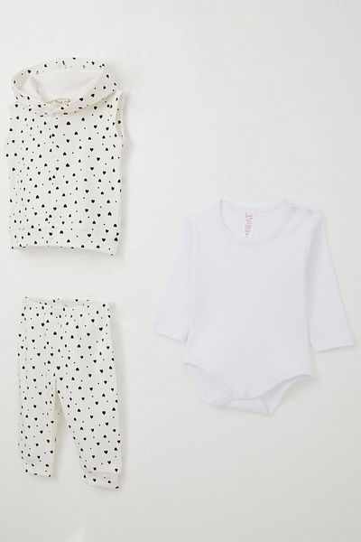 Breeze Baby Girl Bodysuit 3 Piece Set with Tiny Heart Pattern 4 Months-1 Years, White