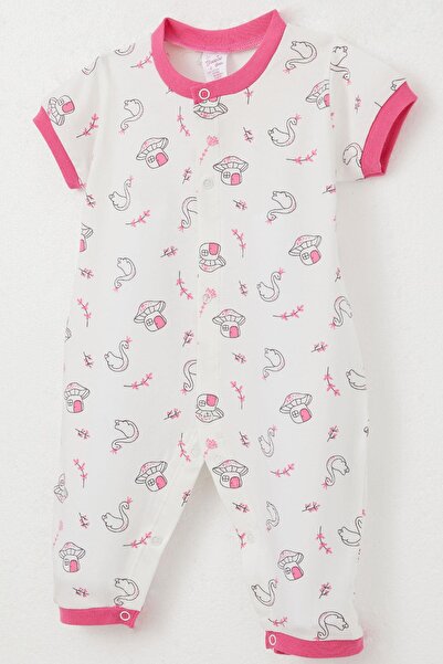 Breeze White Baby Girl Romper - Short Sleeve, Swan Print, 0-6 Months, Mushroom House Princess