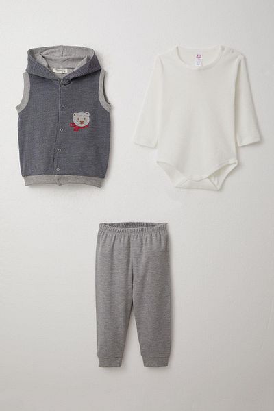 Breeze Navy Blue 3-Piece Bodysuit for Baby Boy - Adorable, Embroidered Hoodie, 4 Months-1 Years