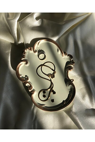 Hommark Dantel kabartmalı mint yeşili gold eskitmeli vintage takı tabağı beto...