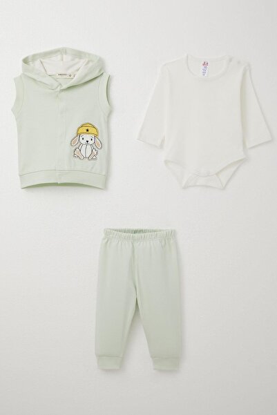 Breeze Baby Boy Bodysuit 3-Piece Set with Cute Hat and Embroidered Puppy, 4 M...