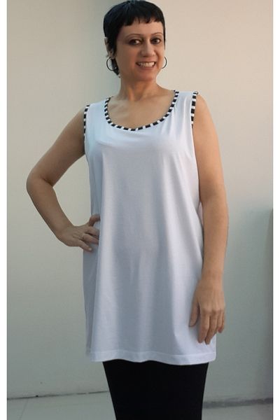Mertcan Butik White Black and White Piping Detailed Thick Strap Combed Cotton Viscose T-Shirt