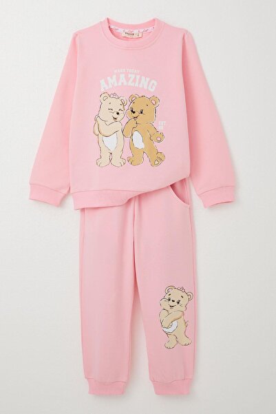 Breeze Kız Çocuk Eşofman Takım Eğlenceli Ayıcıklar Baskılı 1.5-5 Yaş, Pembe