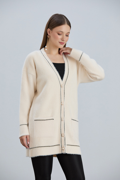 Vaveyla Μαλακή μακριά ζακέτα με κουμπιά με πέρλες